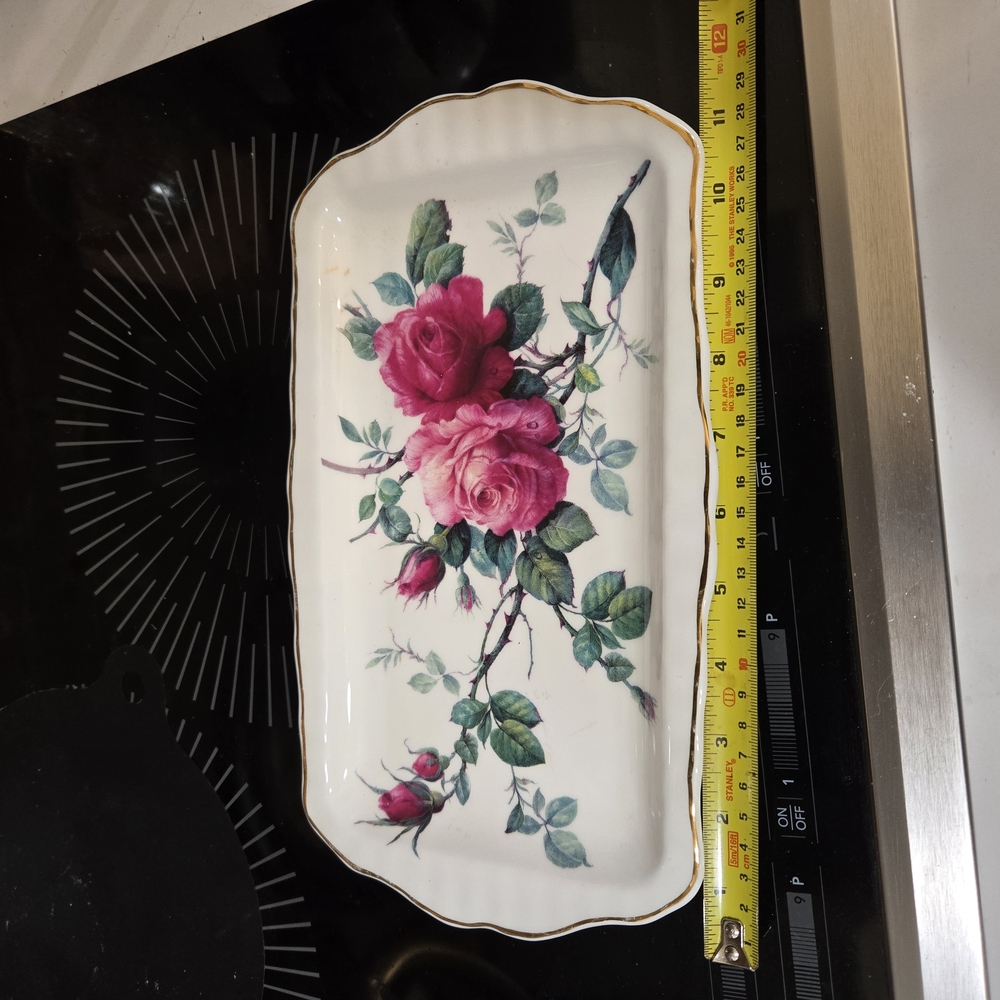 Floral Rectangular Tray with Pink Roses